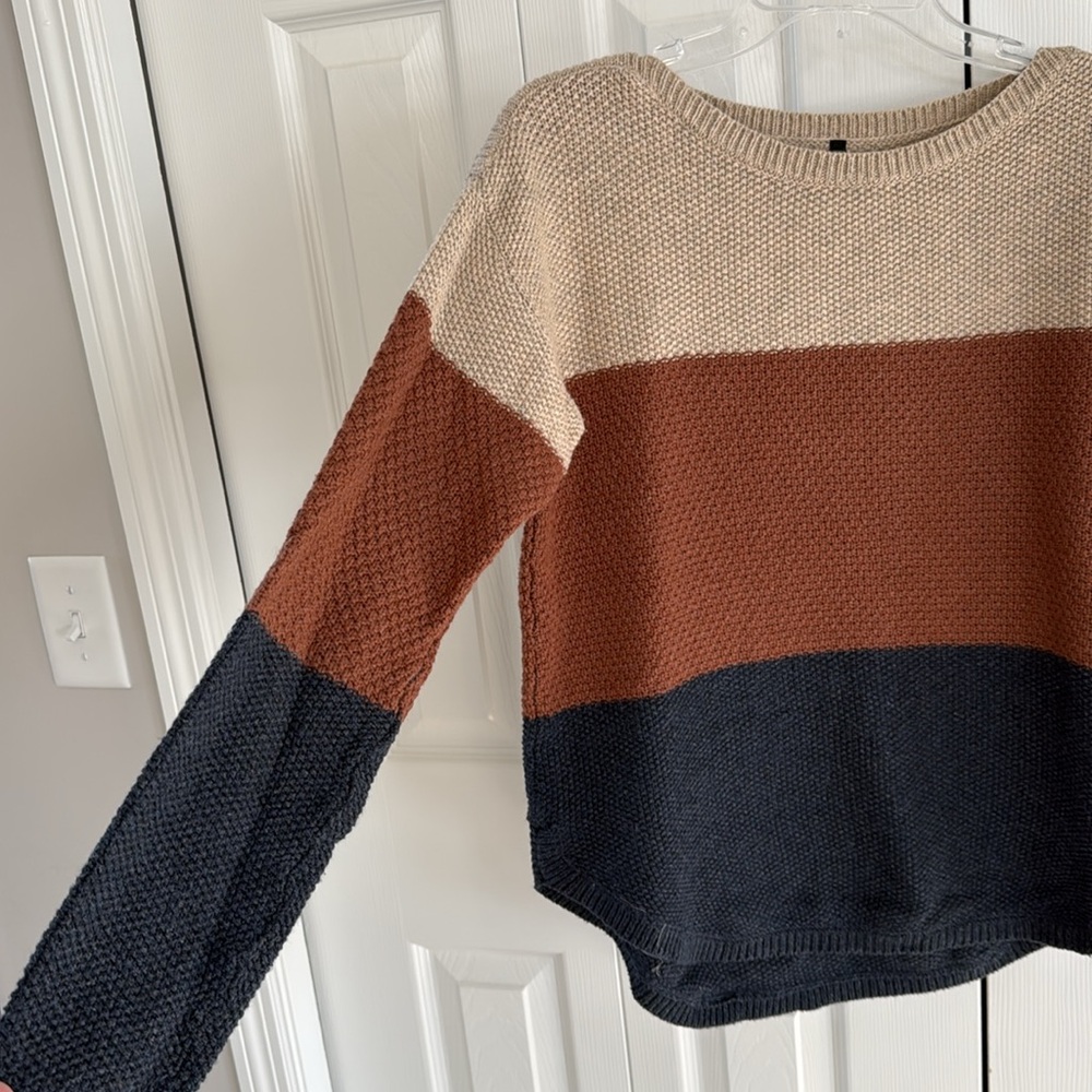KUHL Bella Stripe Merino Wool Blend Knit Sweater-Blue/Brown/Tan- M - Picture 2 of 12